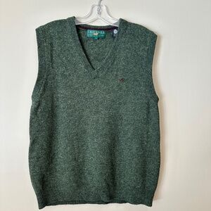 Vintage Crocodile Wool Dark Green V Neck Sweater Vest Size L Lacoste